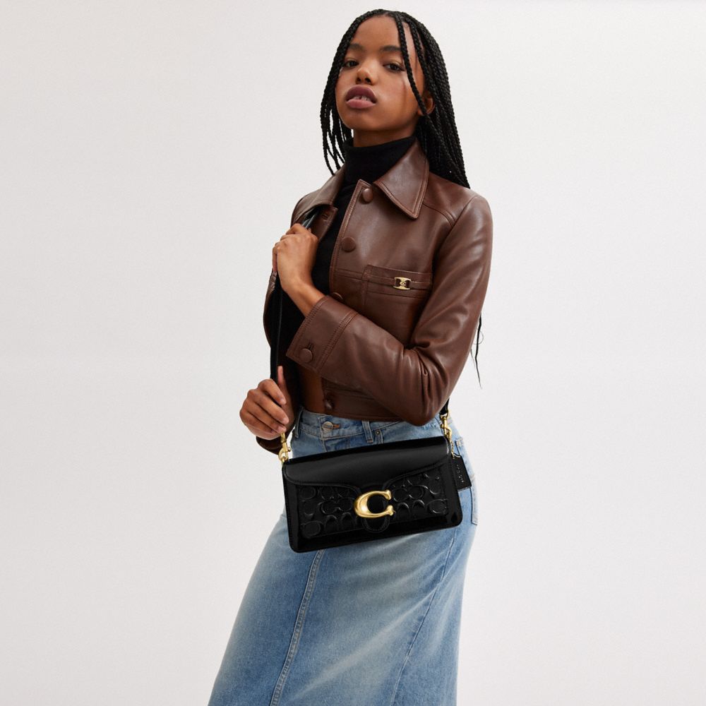 COACH®,Tabby Shoulder Bag 26 In Signature Leather,Leather,Shoulder Bag,No Embellishment,Compact,Brass,Day Party,,Detail View