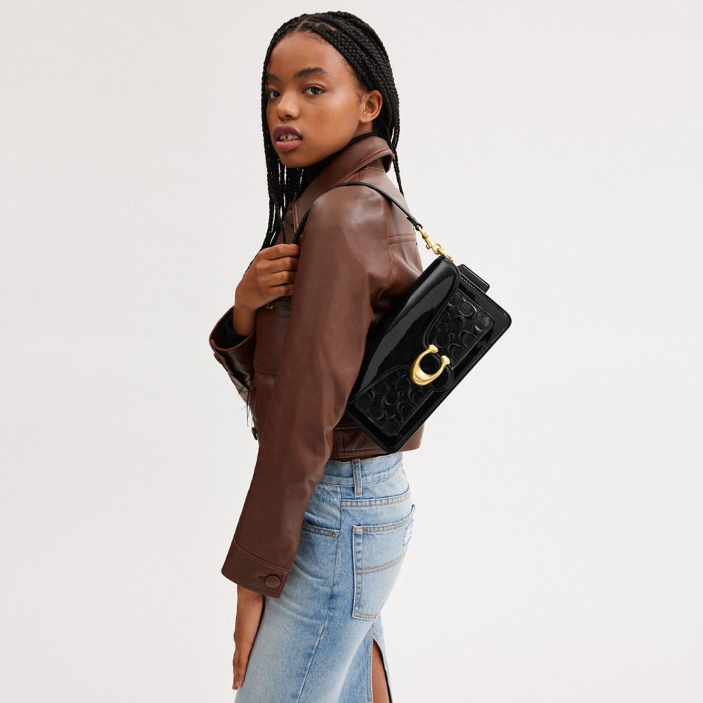 COACH®,Tabby Shoulder Bag 26 In Signature Leather,Leather,Shoulder Bag,No Embellishment,Compact,Brass,Day Party,,Detail View
