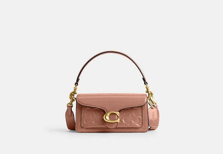 COACH®,TABBY SHOULDER BAG 20 IN SIGNATURE LEATHER,Patent Leather,Small,Brass/Cappuccino,Front View
