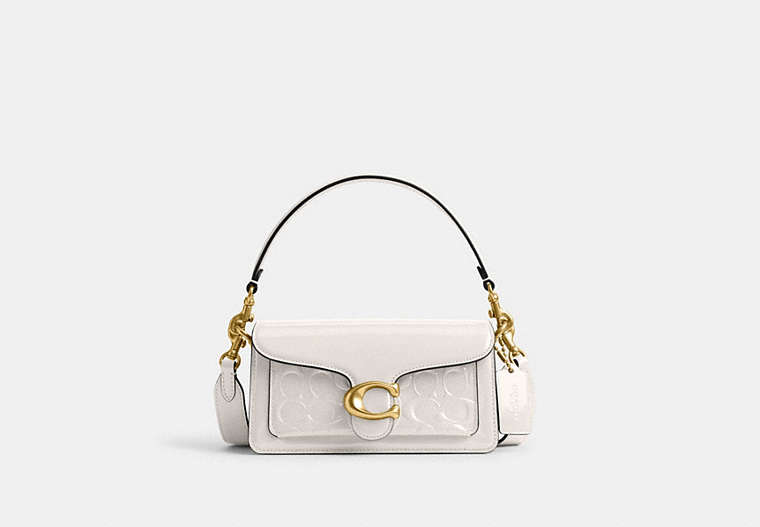 COACH®,TABBY SHOULDER BAG 20 IN SIGNATURE LEATHER,Patent Leather,Small,Brass/Chalk,Front View