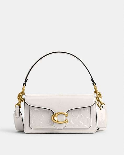 COACH®,TABBY SHOULDER BAG 20 IN SIGNATURE LEATHER,Patent Leather,Small,Brass/Chalk,Front View