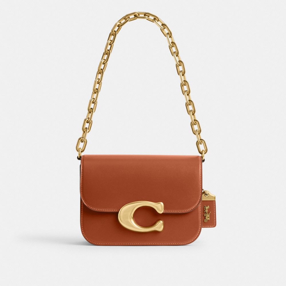 COACH®,IDOL BAG,Luxe Refined Calf Leather,Medium,Brass/Burnished Amber,Front View