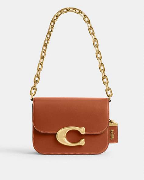COACH®,IDOL BAG,Luxe Refined Calf Leather,Medium,Brass/Burnished Amber,Front View