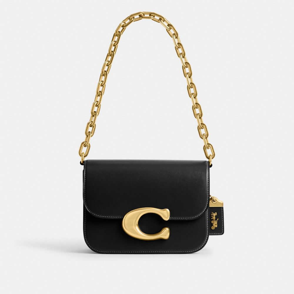 COACH®,IDOL BAG,Luxe Refined Calf Leather,Medium,Brass/Black,Front View image number 0