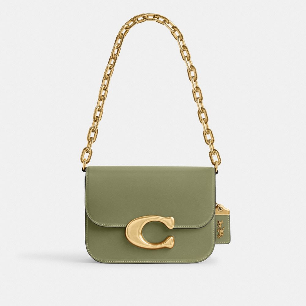 COACH®,IDOL BAG,Luxe Refined Calf Leather,Medium,Brass/Moss,Front View image number 0