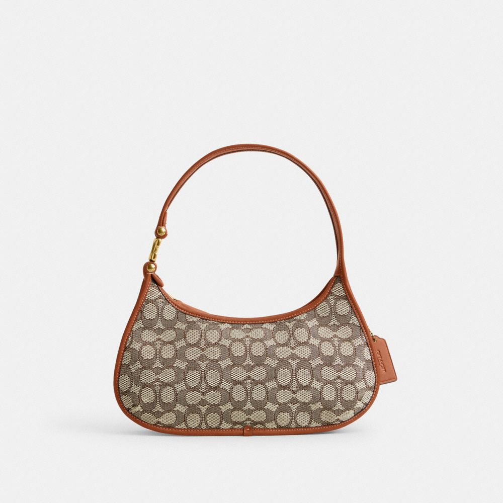 COACH®,EVE SHOULDER BAG IN SIGNATURE TEXTILE JACQUARD,Medium,Brass/Cocoa Burnished Amb,Front View image number 0