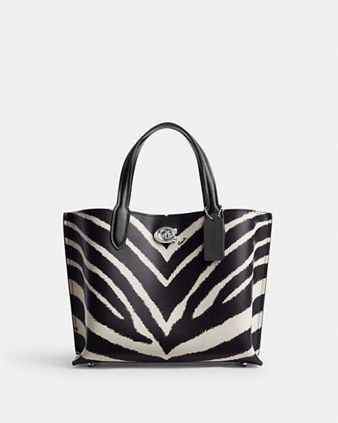 COACH®,WILLOW TOTE 24 WITH ZEBRA PRINT,Refined Calf Leather,Medium,Silver/Zebra,Front View