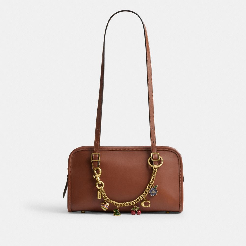 COACH®,Swing Zip Bag,Leather,Shoulder Bag,Logo,Work,Brown,Angle View