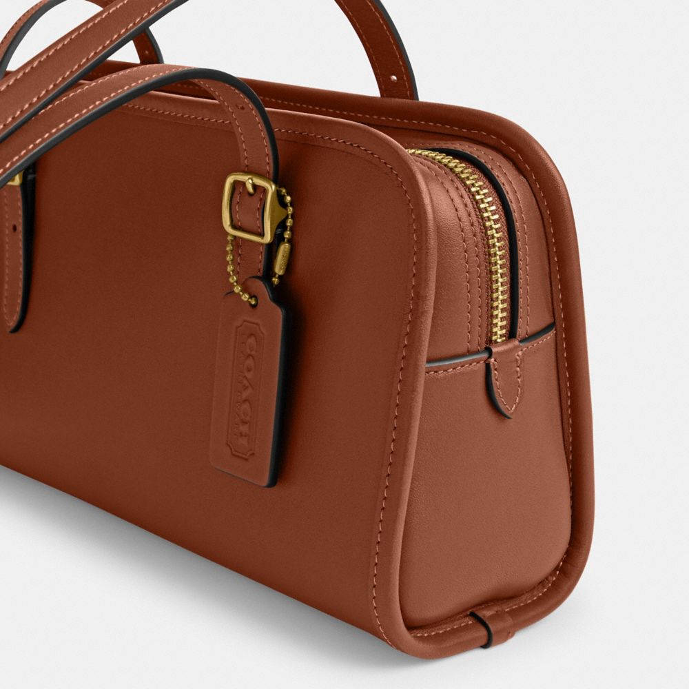 COACH®,Swing Zip Bag,Leather,Shoulder Bag,Logo,Work,Brown,Closer View