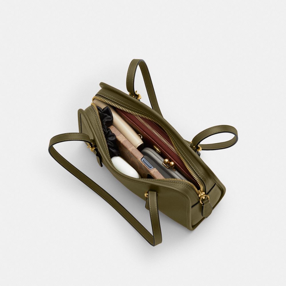 COACH®,Swing Zip Bag,Leather,Satchel,Embossed,Logo,Casual,Olive,Inside View,Top View