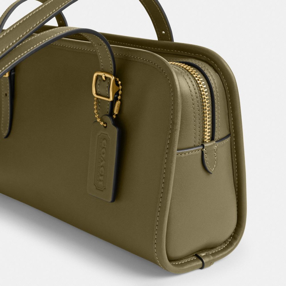 COACH®,Swing Zip Bag,Leather,Satchel,Embossed,Logo,Casual,Olive,Closer View
