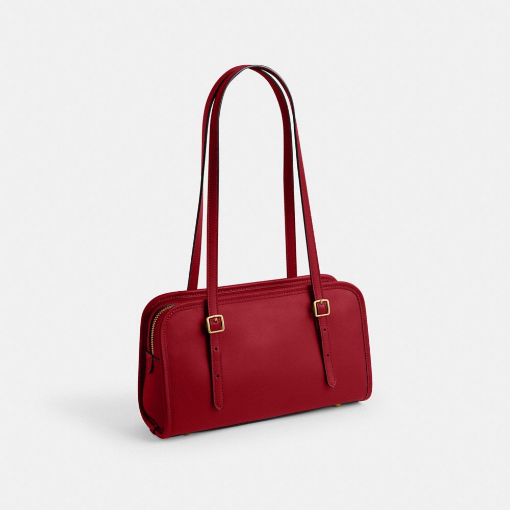 COACH®,Swing Zip Bag,Leather,Shoulder Bag,Logo,Work,Maroon,Angle View