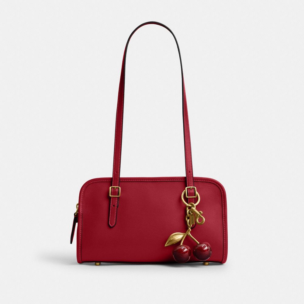 COACH®,Swing Zip Bag,Leather,Satchel,Embossed,Logo,Casual,Maroon,Angle View