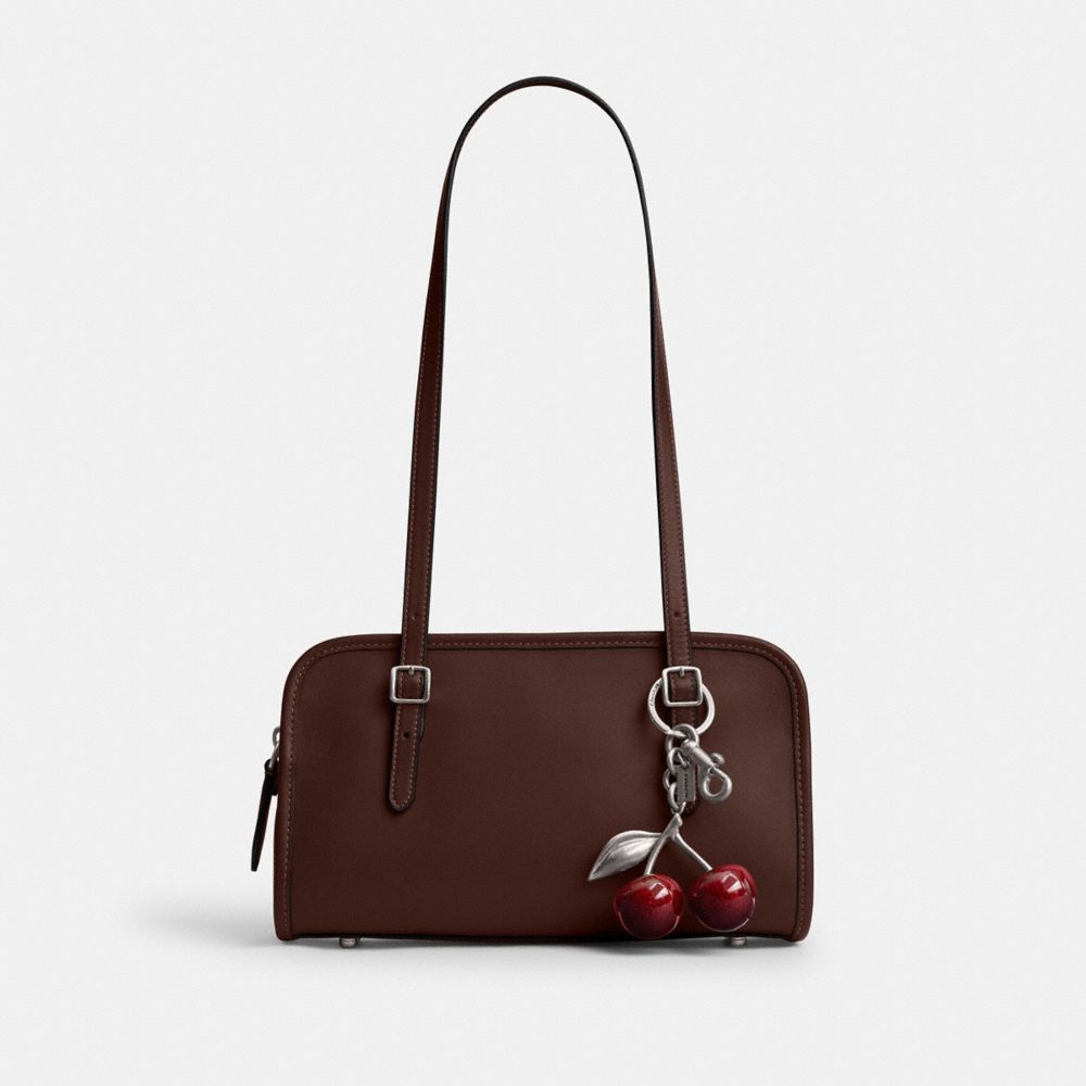 COACH®,Swing Zip Bag,Leather,Shoulder Bag,Logo,Work,Brown,Angle View