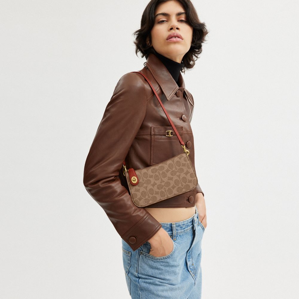 🏵️COACH🏵️Signature Canvas PENNIE Shoulder/Hobo Bag ~ BROWN/BLACK