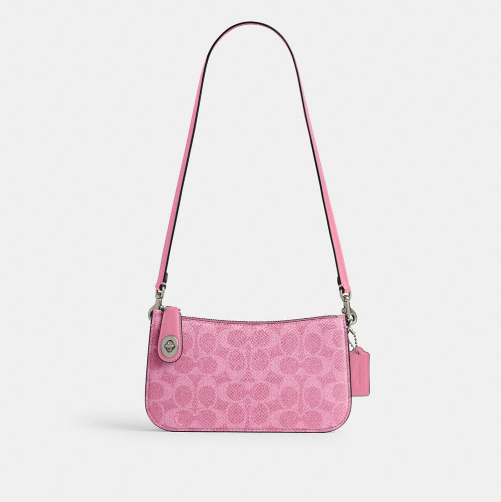 COACH®,PENN SHOULDER BAG IN SIGNATURE CANVAS,Coated Canvas,Mini,Silver/Vivid Pink,Front View