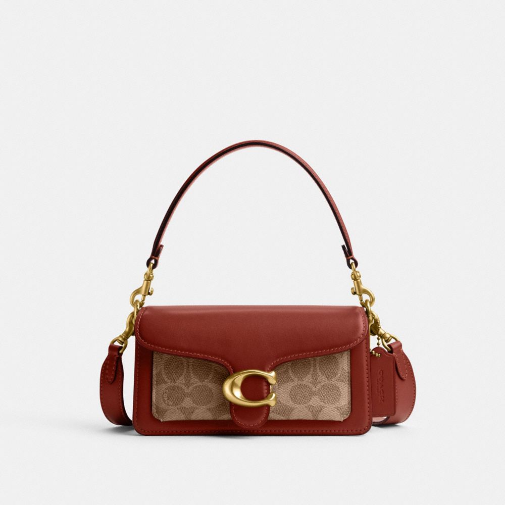 COACH®,TABBY SHOULDER BAG 20 IN SIGNATURE CANVAS,Coated Canvas,Small,Brass/Tan/Rust,Front View image number 0