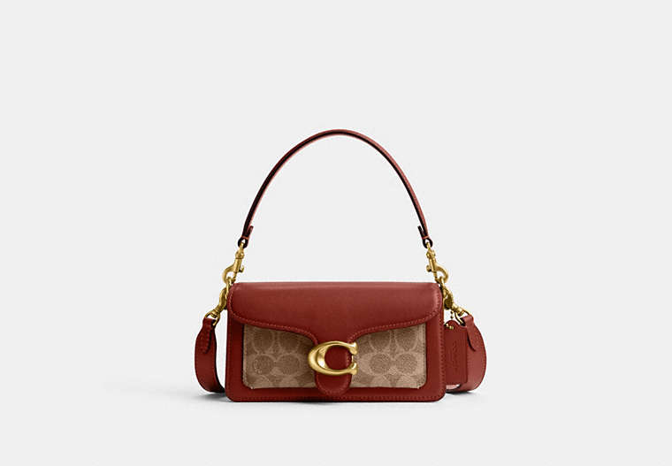 COACH®,TABBY SHOULDER BAG 20 IN SIGNATURE CANVAS,Signature Coated Canvas,Small,Brass/Tan/Rust,Front View image number 0