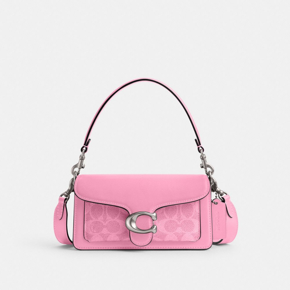COACH®,TABBY SHOULDER BAG 20 IN SIGNATURE CANVAS,Coated Canvas,Small,Silver/Vivid Pink,Front View