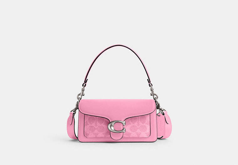 COACH®,TABBY SHOULDER BAG 20 IN SIGNATURE CANVAS,Signature Coated Canvas,Small,Silver/Vivid Pink,Front View