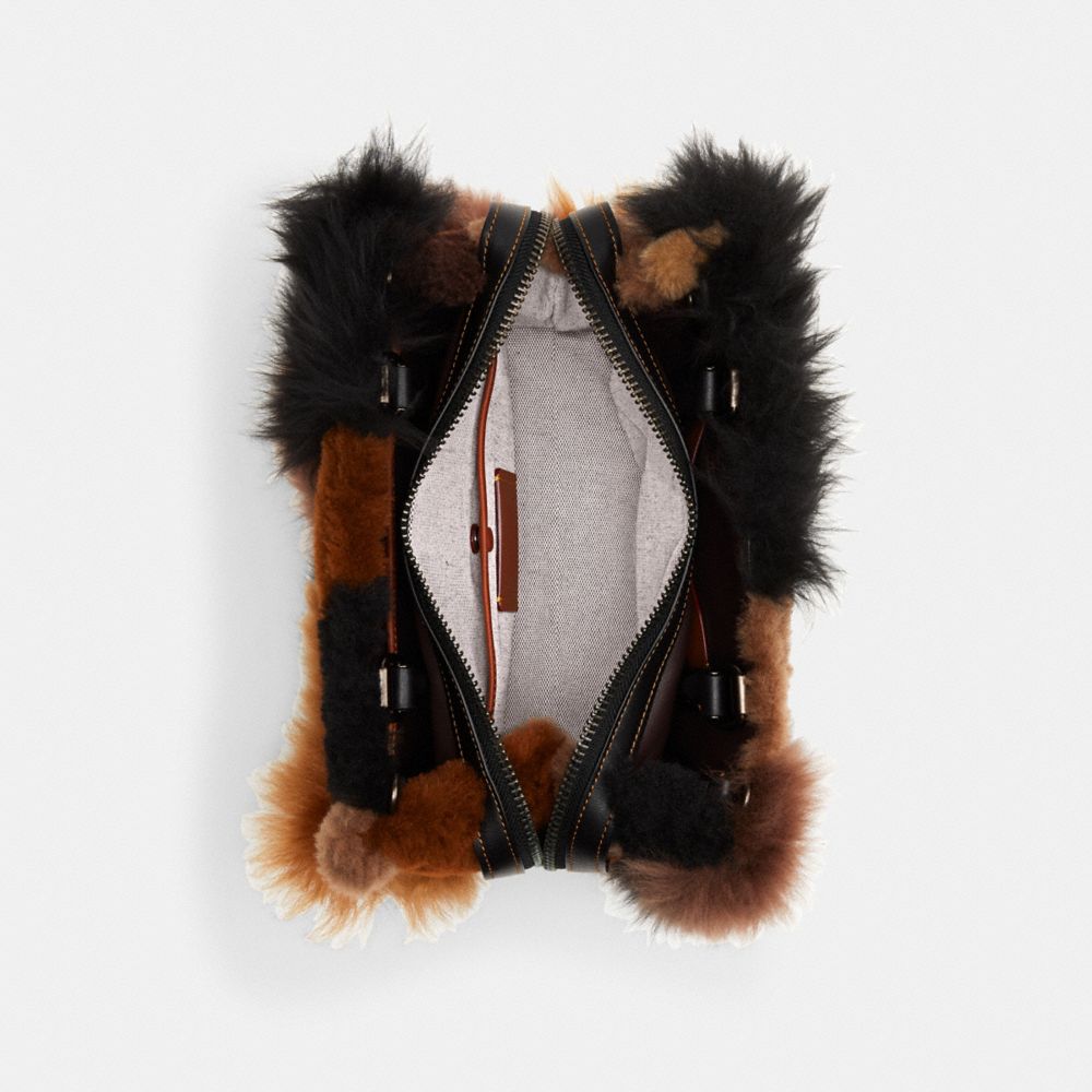 COACH®,Rogue Bag 25 With Patchwork,Shearling,Satchel,Logo,Silver Metal,Casual,,Inside View,Top View