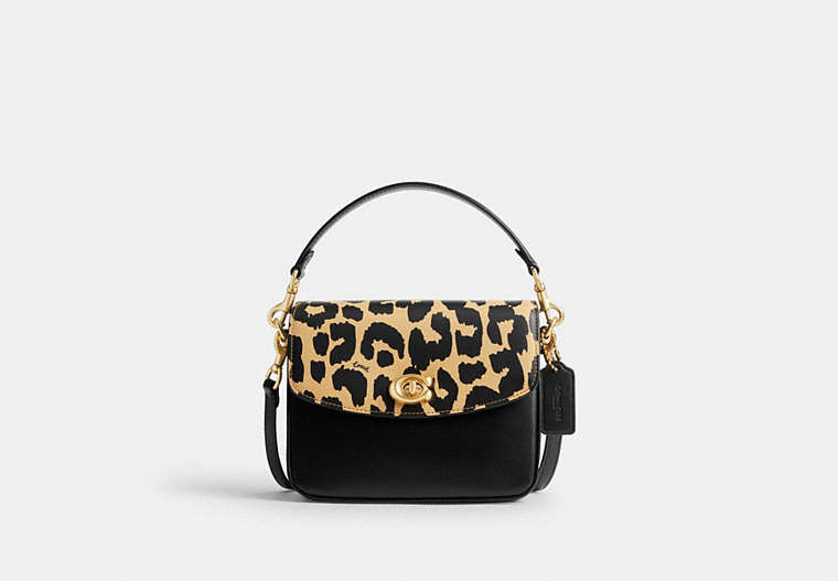 COACH®,CASSIE CROSSBODY 19 WITH LEOPARD PRINT,Refined Calf Leather,Medium,Brass/Leopard Multi,Front View