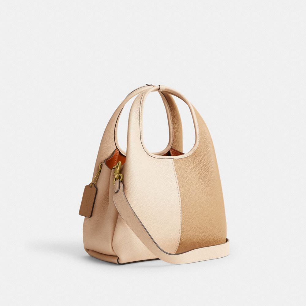 COACH®,LANA SHOULDER BAG 23 IN COLORBLOCK,Refined Pebble Leather,Small,Brass/Ivory Multi,Angle View