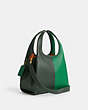 COACH®,LANA SHOULDER BAG 23 IN COLORBLOCK,Refined Pebble Leather,Small,Brass/Amazon Green Multi,Angle View