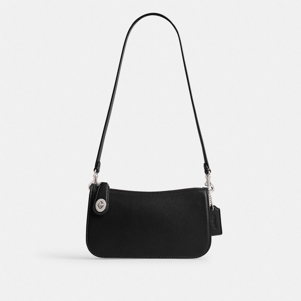 COACH®,PENN SHOULDER BAG,Glovetan Leather,Mini,Silver/Black,Front View