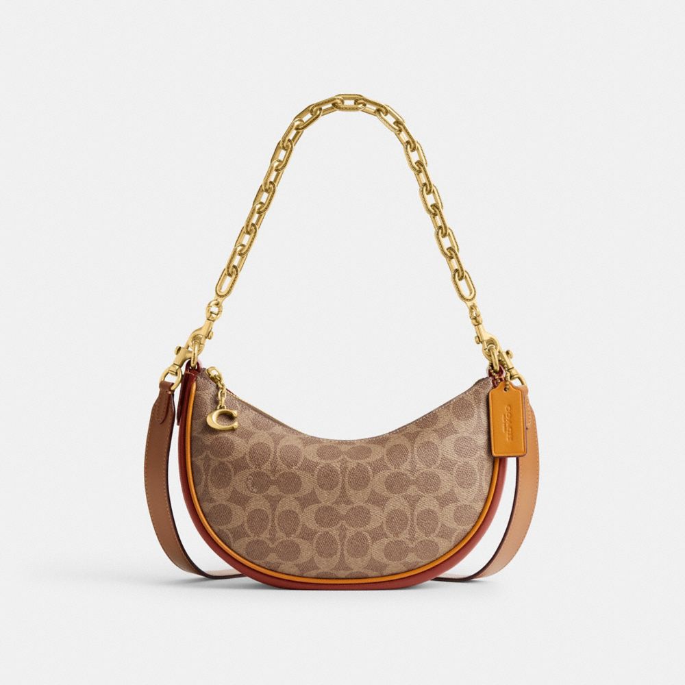 COACH®,MIRA SHOULDER BAG IN SIGNATURE CANVAS,Coated Canvas,Medium,Brass/Tan/Rust,Front View image number 0
