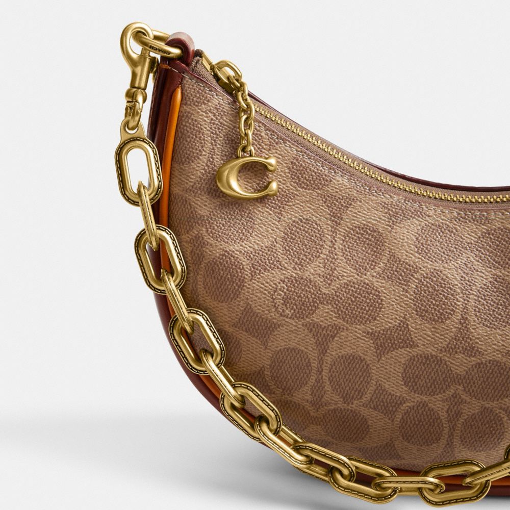 COACH®,Mira Shoulder Bag In Signature Canvas,Canvas,Leather,Hobo,Piping,Gold Metal,Day Party,Brown,Closer View