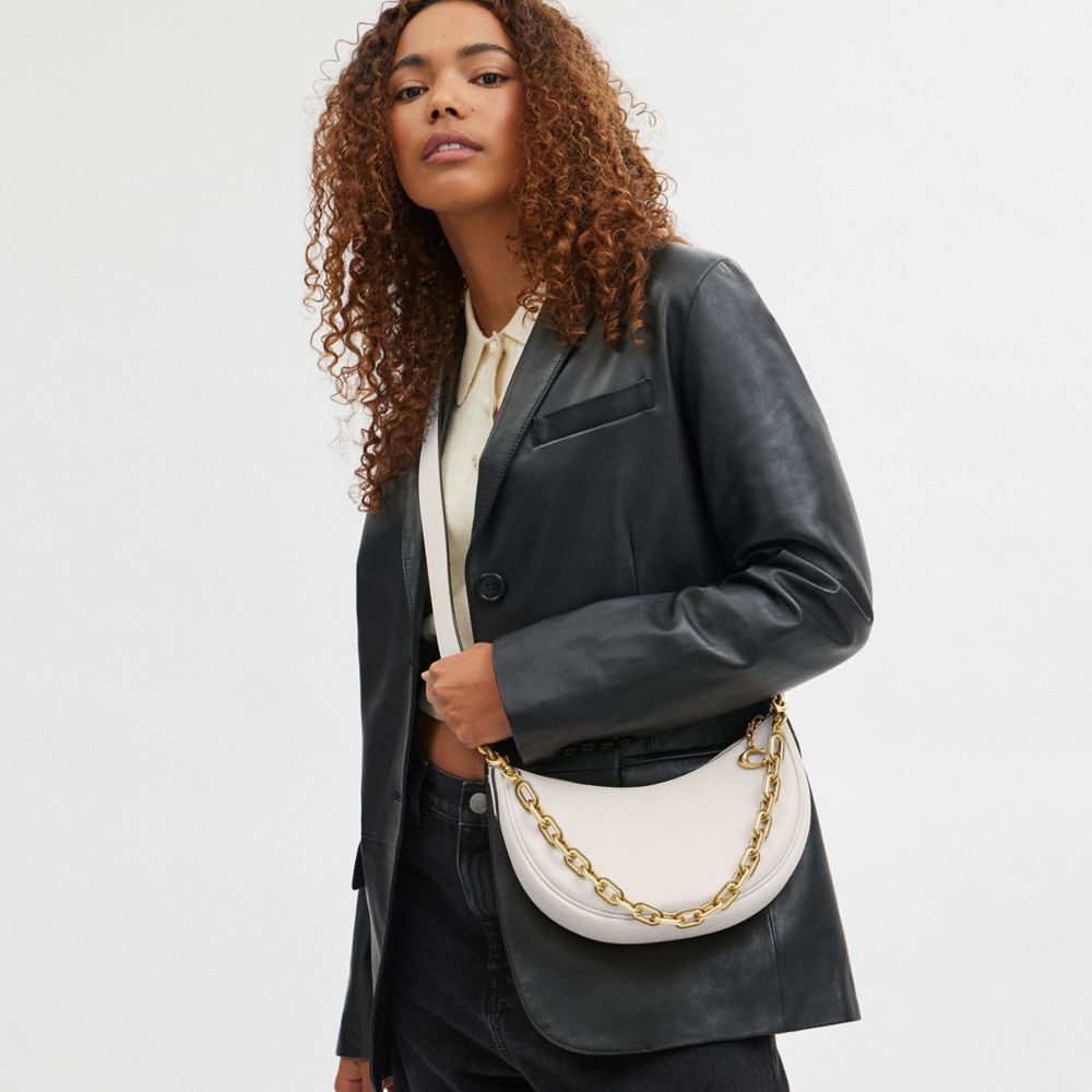 COACH®,Mira Shoulder Bag,Leather,Shoulder Bag,Metal,Engraved Detail,Logo,Gold Metal,Day Party,White