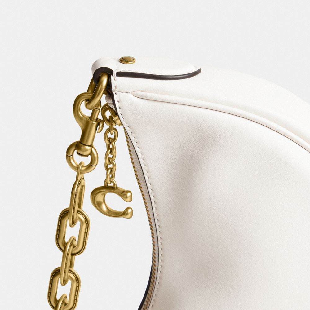 COACH®,Mira Shoulder Bag,Leather,Shoulder Bag,Metal,Engraved Detail,Logo,Gold Metal,Day Party,White,Closer View