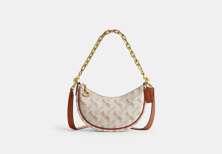 COACH®,MIRA SHOULDER BAG WITH HORSE AND CARRIAGE PRINT,Printed Coated Canvas,Medium,Brass/Chalk Burnished Amber,Front View