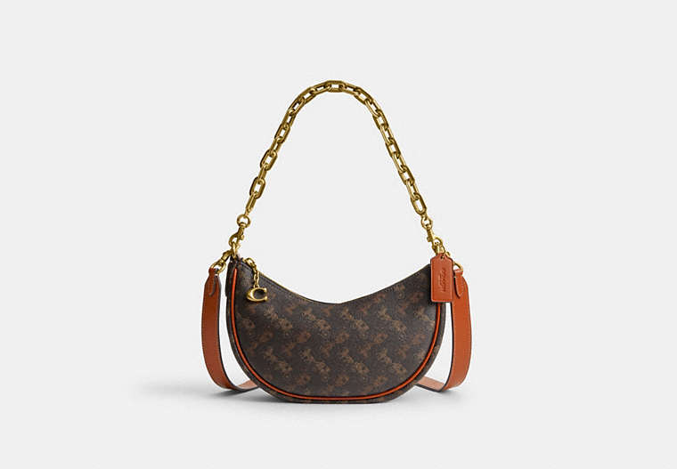 COACH®,MIRA SHOULDER BAG WITH HORSE AND CARRIAGE PRINT,Printed Coated Canvas,Medium,Brass/Truffle Burnished Amber,Front View