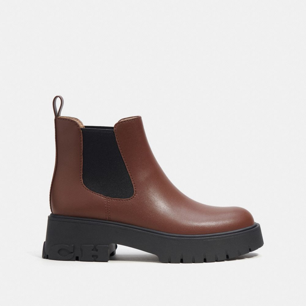 COACH®,REID BOOTIE,Leather,Walnut Brown,Angle View