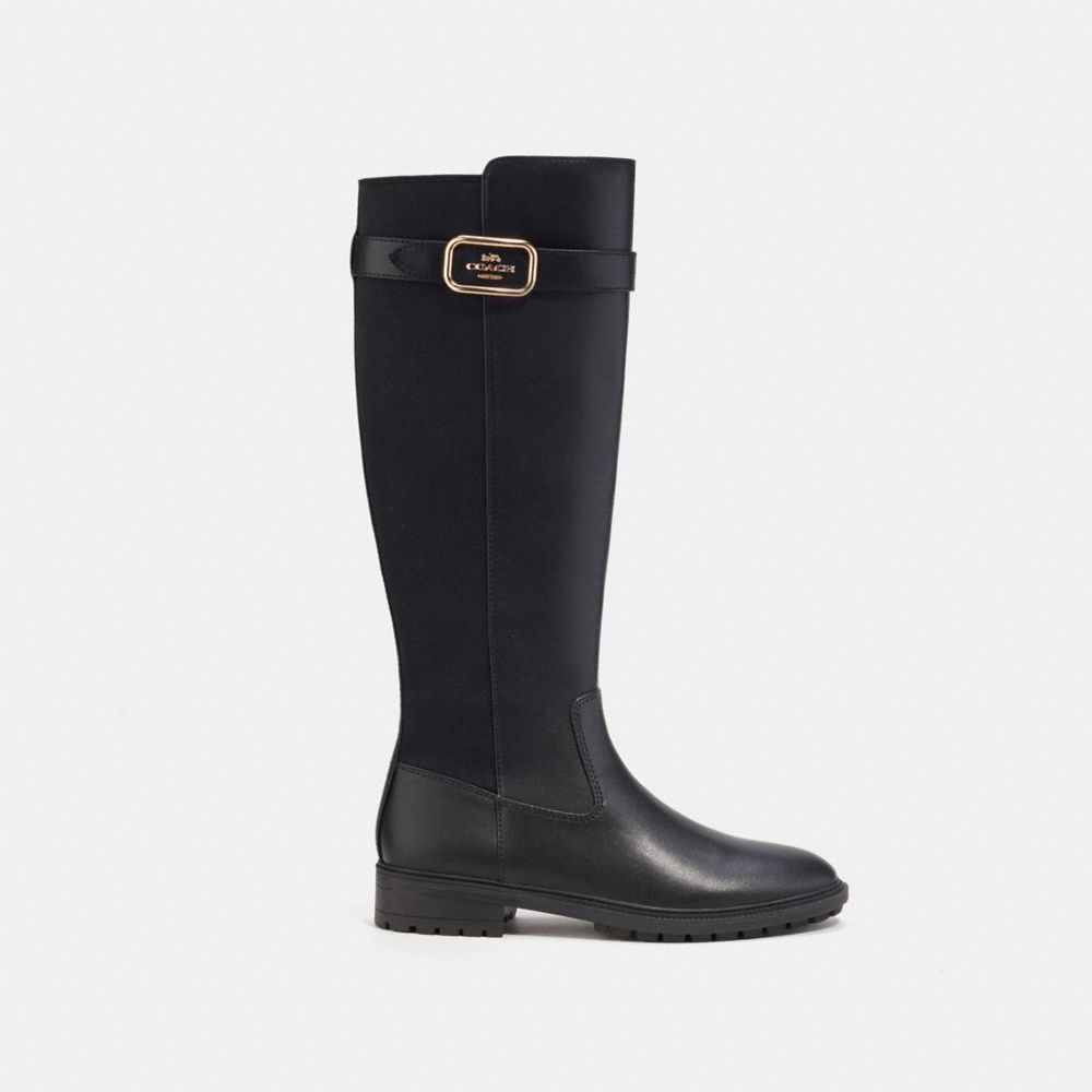 COACH®,FELICITY BOOT,Leather,Black,Angle View