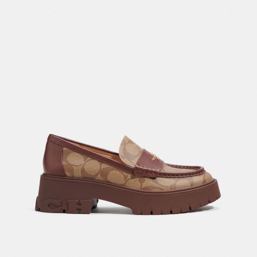 COACH®,RUTHIE LOAFER IN SIGNATURE CANVAS,Khaki/ Walnut,Angle View