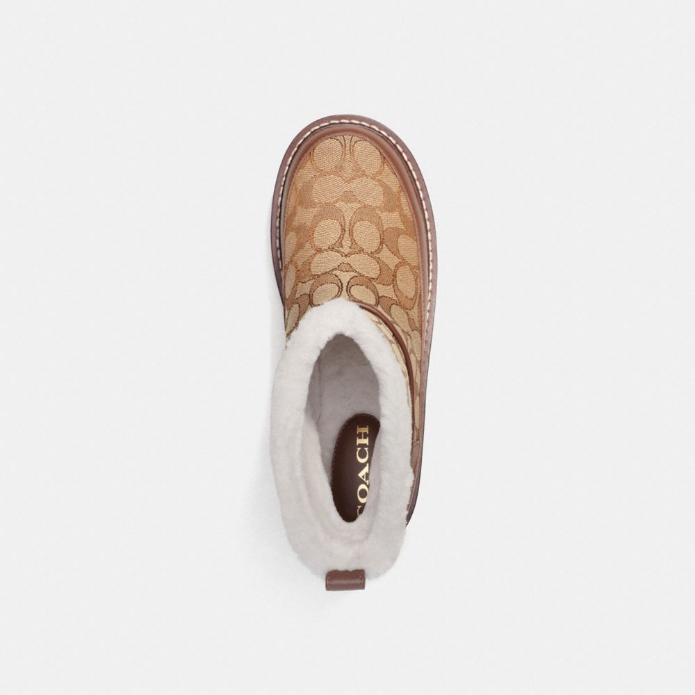 COACH®,INDI BOOTIE IN SIGNATURE JACQUARD,Jacquard,Khaki/Saddle,Inside View,Top View