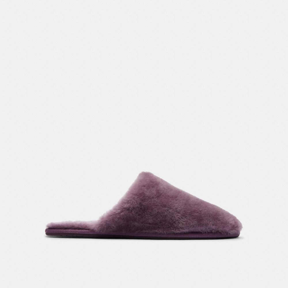 COACH®,ZENNIE SLIPPER IN SIGNATURE SHEARLING,Light Purple,Angle View