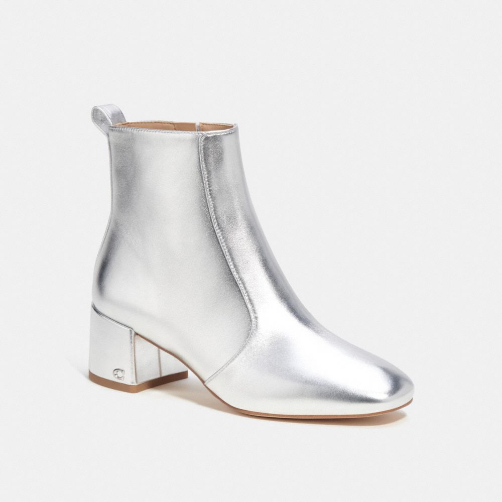 COACH®,NOAH BOOTIE IN SILVER METALLIC,Leather,Silver,Front View