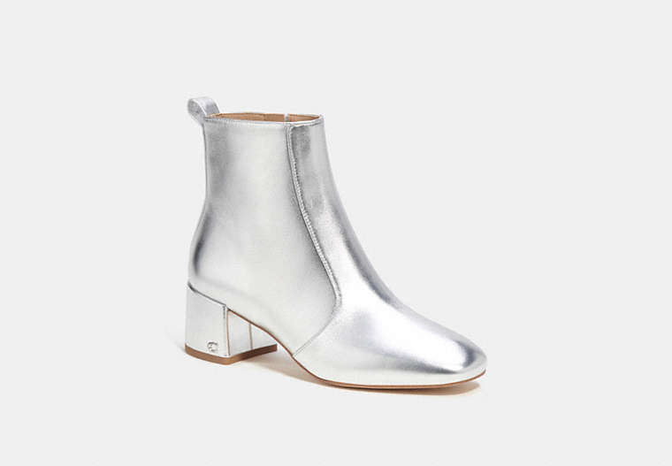 COACH®,NOAH BOOTIE IN SILVER METALLIC,Leather,Silver,Front View