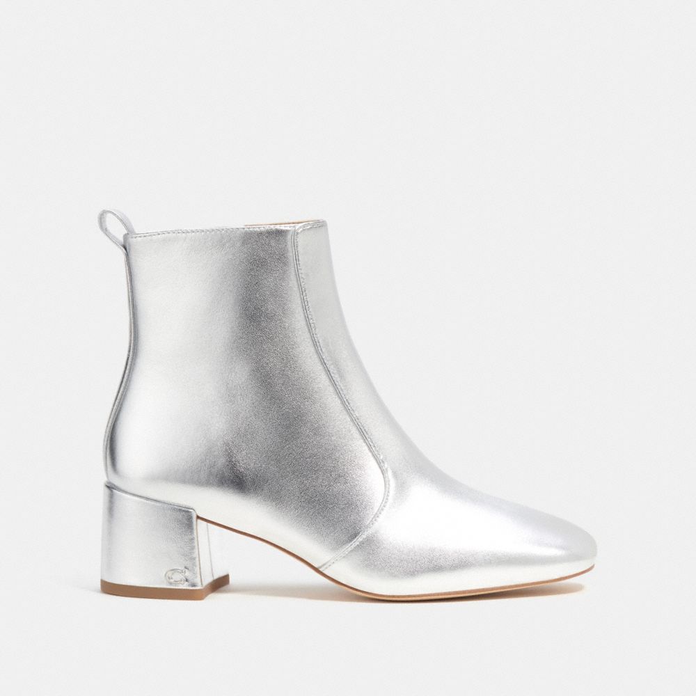COACH®,NOAH BOOTIE IN SILVER METALLIC,Leather,Silver,Angle View