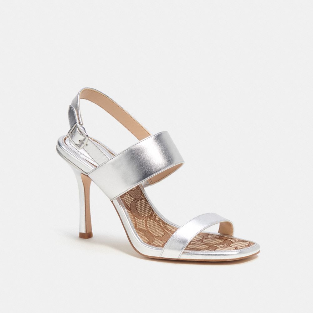 COACH®,RORI SANDAL IN SILVER METALLIC,Silver,Front View