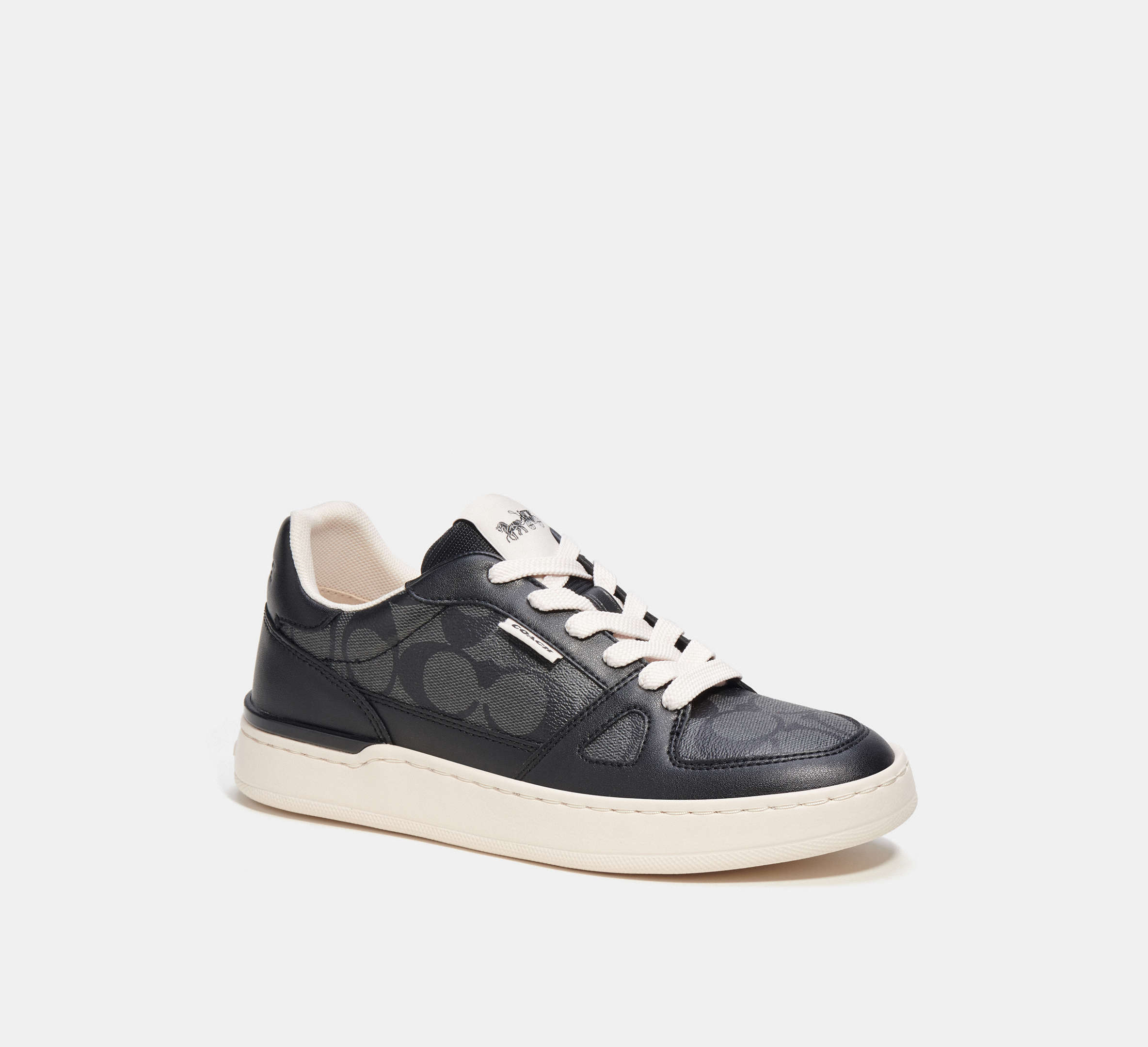 COACH®,CLIP COURT LOW TOP SNENAKER IN SIGNATURE CANVAS,Mixed Materials,Charcoal/Black,Front View