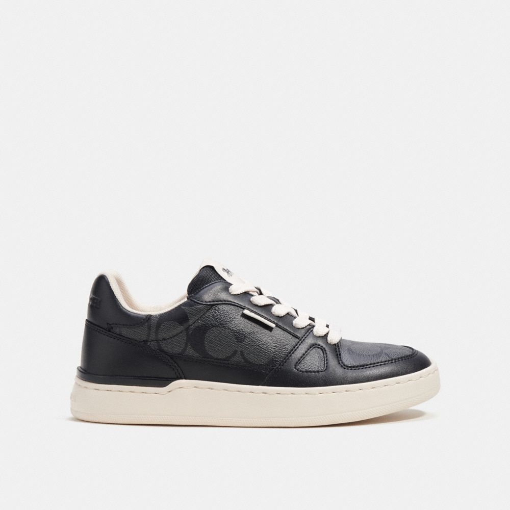 COACH®,CLIP COURT LOW TOP SNEAKER IN SIGNATURE CANVAS,Charcoal/Black,Angle View