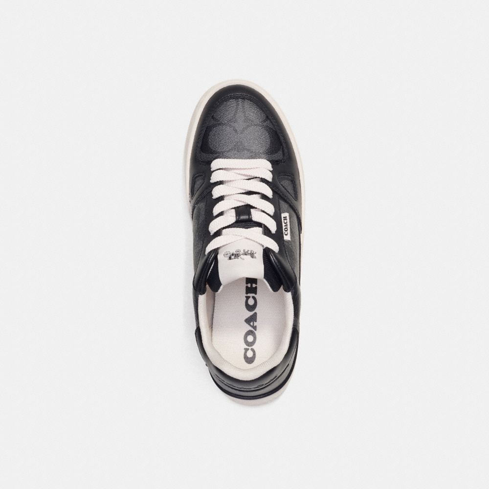 COACH®,CLIP COURT LOW TOP SNEAKER IN SIGNATURE CANVAS,Mixed Materials,Charcoal/Black,Inside View,Top View
