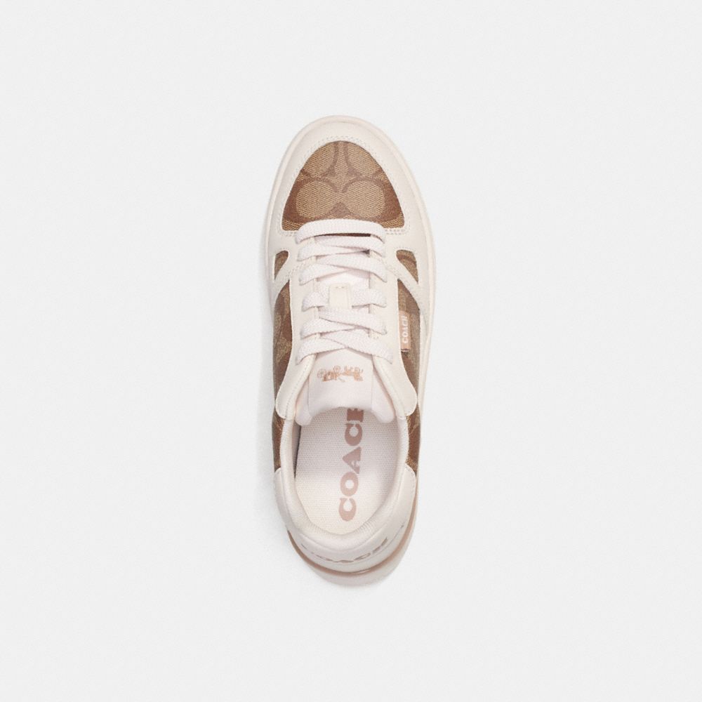 COACH®,Clip Court Low Top Sneaker In Signature Canvas,Rubber,Canvas,Leather,EVA,Casual,Color Block,Logo,Casual,Multi Color,Inside View,Top View