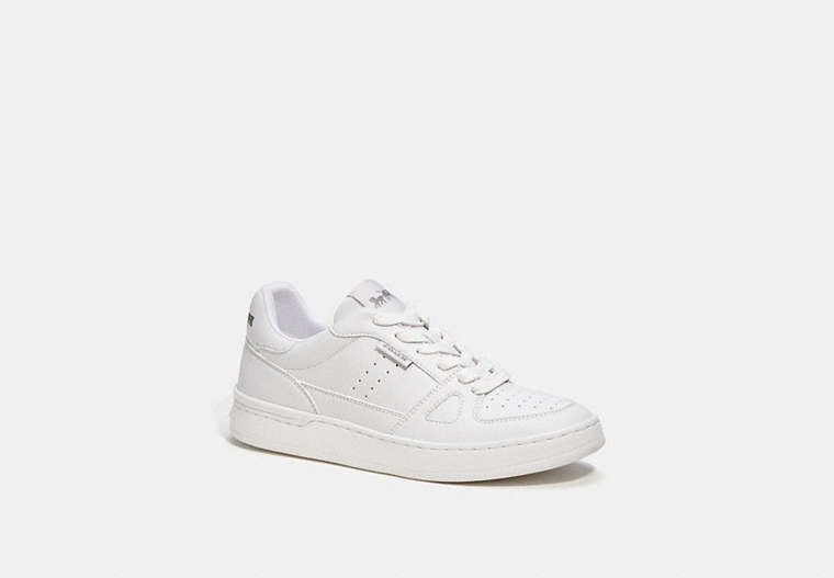 COACH®,CLIP COURT LOW TOP SNEAKER,Leather,Optic White,Front View image number 0