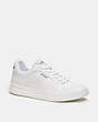 COACH®,CLIP COURT LOW TOP SNEAKER,Leather,Optic White,Front View